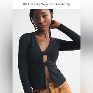 Abercrombie & Fitch Bra Free Black Long-Sleeve Twist Cutout Top